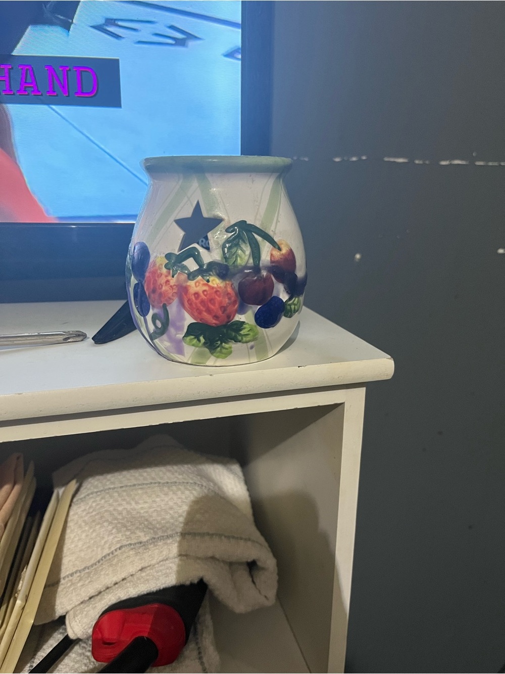 Hand-Painted Fruit Ceramic Vase - Strawberries & Cherries